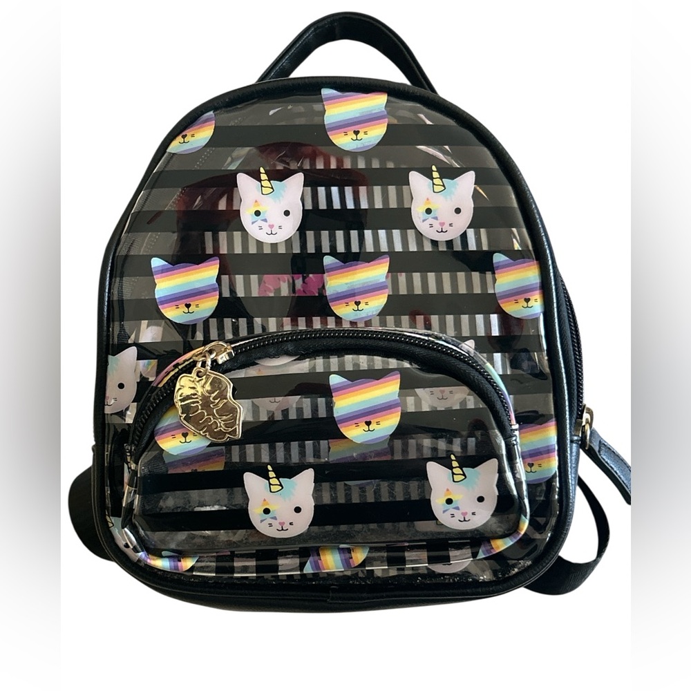 BETSEY JOHNSON Backpack  Unicorn Cat Clear Black Rainbow Concert